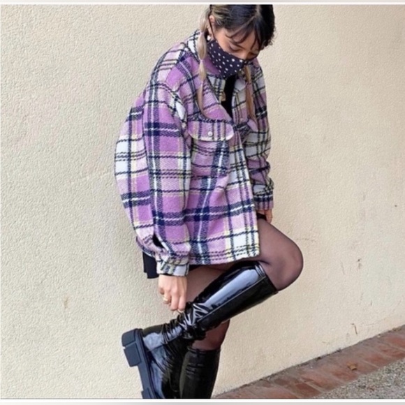 NWOT BLOGGERS FAV THICK PLAID FLANNEL SHACKET w CRYSTAL BUTTONS - Picture 2 of 7